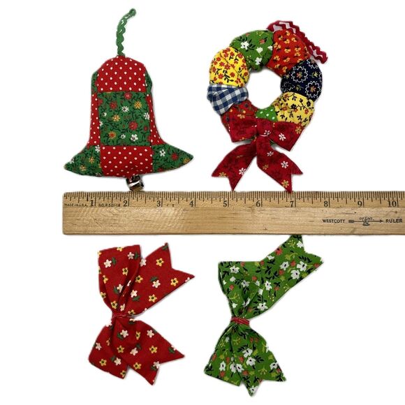 Lot of 4 Vintage Quilted Fabric Patchwork Christmas Tree Ornaments Handmade - Picture 12 of 12